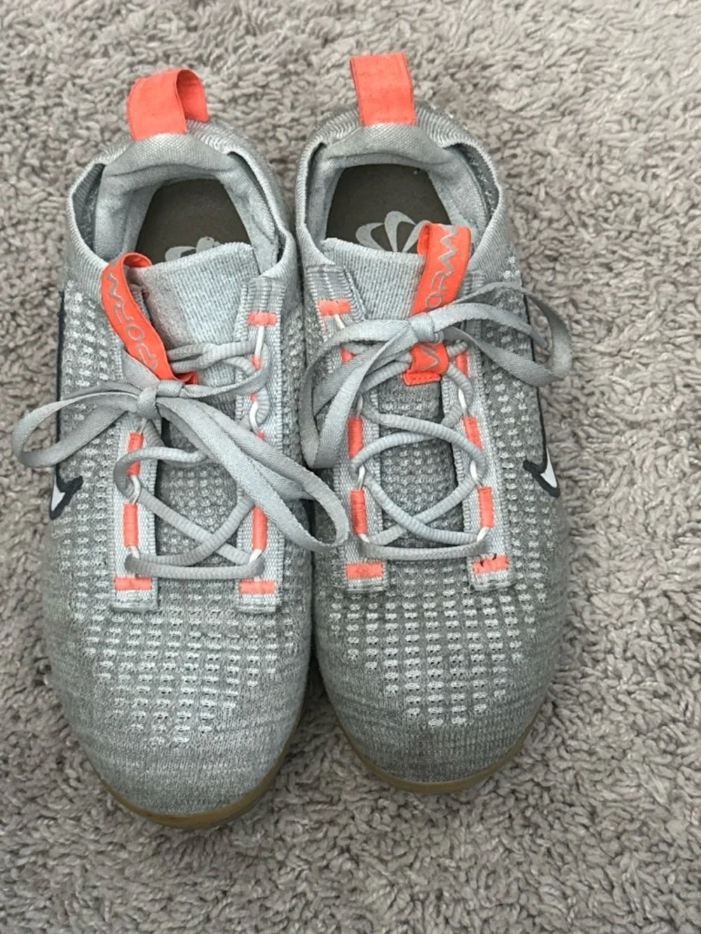 Nike Kids' Grey and Coral Knit Athletic Shoes